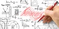 Engineer writing formulas about noise reduction in buildings structures - noise pollution concept image