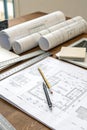 Engineering and Architecture Drawings 2. Engineering and Architecture Drawings with Some Rolled Royalty Free Stock Photo