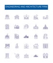 Engineering and architecture firm line icons signs set. Design collection of Engineering, Architecture, Firm, Consulting