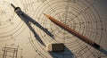 Engineering Blueprint With Drafting Tools And Pencil drawing technical drawing Royalty Free Stock Photo