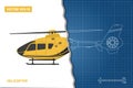 Engineering blueprint of helicopter. Helicopters view: side. Industrial drawing