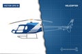 Engineering blueprint of helicopter. Helicopters view: top, side and front. Industrial drawing