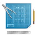 Engineering blueprint pencil ruler compass divider planning icon background design illustration