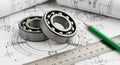 Engineering Blueprints With Ball Bearings And A Ruler Royalty Free Stock Photo
