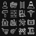 Engineering Building Construction Icons Set on Black Background. Line Style Vector