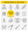 The engineering and building outline vector icon set