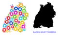 Engineering Collage Map of Baden-Wurttemberg State with Colorful Gears