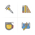 Engineering color icons set. Caliper, pencil and ruler, measuring tape, drawing rulers . Logo concepts. Vector isolated illustra