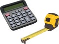 Engineering color icons set. Measuring tape, calculator. Raster isolated illustration.