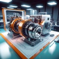 engineering designer designing in 3D CAD software program - industrial engine model, mechanical dimensional precision Royalty Free Stock Photo