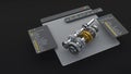 An engineering designer designs 3D CAD software. The model is a mechanical dimensional digital production factory