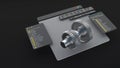 An engineering designer designs 3D CAD software. The model is a mechanical dimensional digital production factory