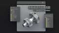 An engineering designer designs 3D CAD software. The model is a mechanical dimensional digital production factory