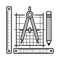 Engineering drafting tools compass ruler pencil grid Royalty Free Stock Photo