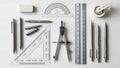 Engineering Drafting Tools Set on White Surface for Technical Design and Precision Drawing Royalty Free Stock Photo
