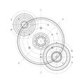 Engineering drawing with circles and geometric parts of mechanism. Technical plan .Linear gears.Vector illustration