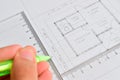 Engineering drawing sketched by engineer and architect Royalty Free Stock Photo