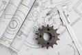engineering drawings of industrial parts and mechanisms