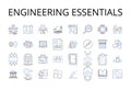 Engineering essentials line icons collection. Business Basics, Computer Concepts, Marketing Essentials, Technical Terms