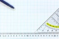 Engineering graph paper with ruler and pens Royalty Free Stock Photo