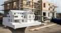 Engineering House Model In Front Of Wooden Home Frame Under Construction Site Royalty Free Stock Photo