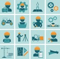 Engineering icon set. Engineer construction equipment machine operator managing and manufacturing icons Royalty Free Stock Photo