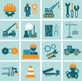 Engineering icon set. Engineer construction equipment machine operator managing and manufacturing icons Royalty Free Stock Photo