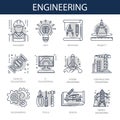 Engineering icons for construction building or plan drawing and energy technology. Royalty Free Stock Photo