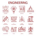 Engineering icons for construction building or plan drawing and energy technology. Royalty Free Stock Photo