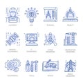 Engineering construction energy technology vector line icons set Royalty Free Stock Photo