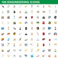 100 engineering icons set, cartoon style Royalty Free Stock Photo
