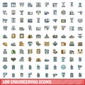 100 engineering icons set, color line style Royalty Free Stock Photo