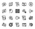 Engineering icons. Set of Idea bulb, Dividers tool and Blueprint icons. Vector Royalty Free Stock Photo