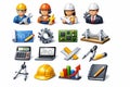 Engineering icons and tools for construction projects Royalty Free Stock Photo