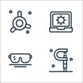 engineering line icons. linear set. quality vector line set such as micrometer, snorkel, laptop