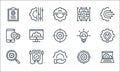 Engineering line icons. linear set. quality vector line set such as engineering, engineering, search, target, monitoring, settings