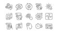 Engineering line icons. Puzzle, Dividers tool and Architect plan. Linear icon set. Vector