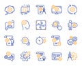 Engineering line icons. Set of Idea bulb, Dividers tool and Blueprint icons. Vector