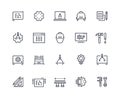 Engineering line icons. Work project, mechanical and electrical engineering. Measuring, development and production