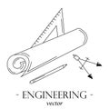 Engineering logo with drawing instruments.