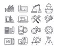 Engineering and manufacturing vector icon set in thin line style