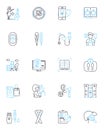 Engineering Medicine linear icons set. Biomechanics, Nanotechnology, Prosthesis, Bionics, Robotics, Implants, Cyborg