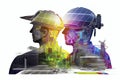 engineering portrait engineer wearing helmet with wondrous double exposure