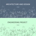 Engineering project and architecture design web banners.Technical drawing, building construction