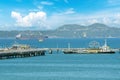 Engineering shipping crane depot at logistic export terminal control. Warehouse freight background container yard loading quayside