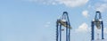 Engineering shipping crane depot at logistic export terminal control. Warehouse freight background container yard loading quayside
