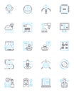 engineering simulation linear icons set. Modeling, Analysis, Optimization, Visualization, Virtualization, Computation Royalty Free Stock Photo