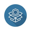 Engineering Solutions Icon. Gear and Cardbox. Product Symbol.