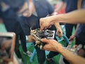 Engineering student Learning to disassemble the 4-cylinder diesel engine, Laboratory of engineering, Engine