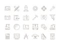 Engineering symbols. Manufacturing civil chip mechanical electrical tools vector thin line icon collection